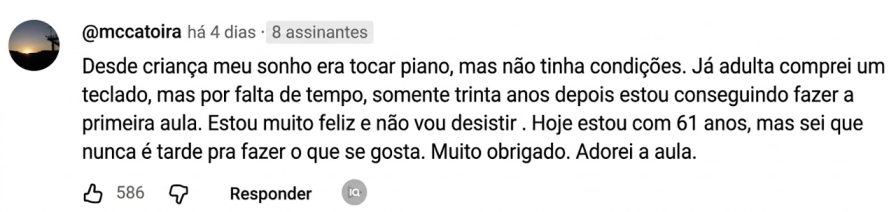 comentário de aluna de 61 anos