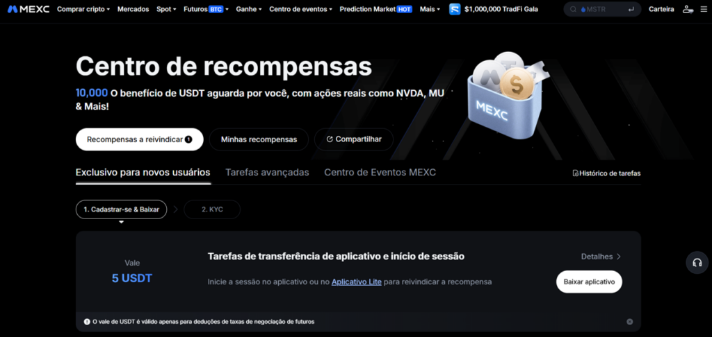 Centro de recompensas - reward hub da Mexc